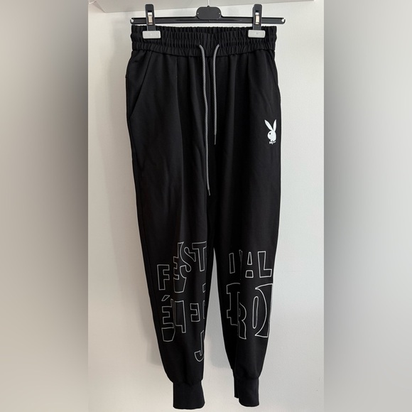PLAYBOY Black Sweatpants with Signature Bunny Logo NWOT - Picture 2 of 6
